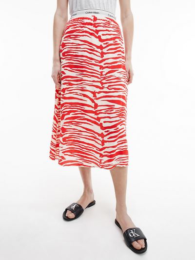 Calvin Klein Ruhák HU725861 | Calvin Klein Zebra Print Női Midi Szoknya Fehér / Narancssárga